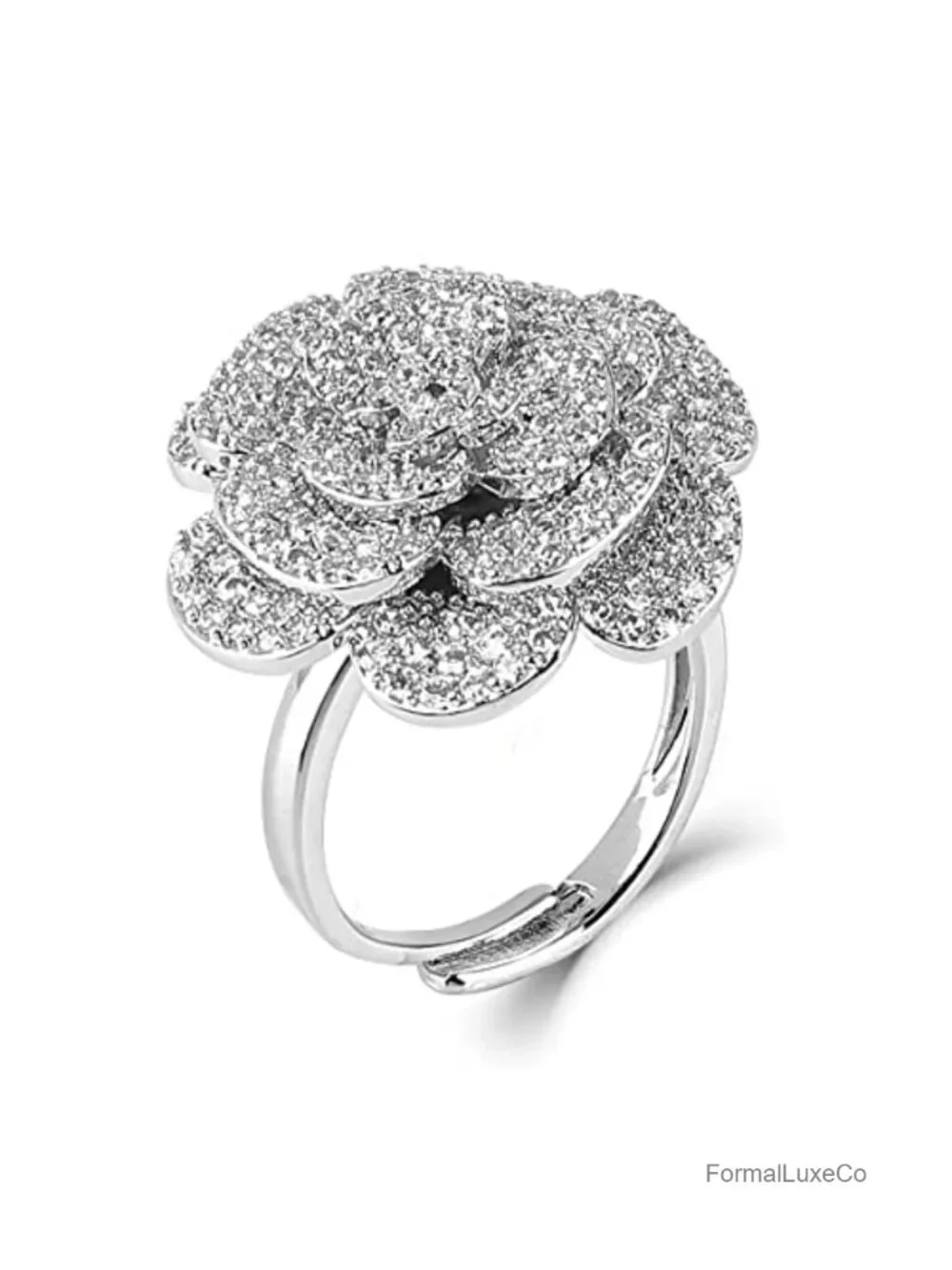 Silver Flower Ring for Women Adjustable 18K Gold Plated Open Wrap Statement